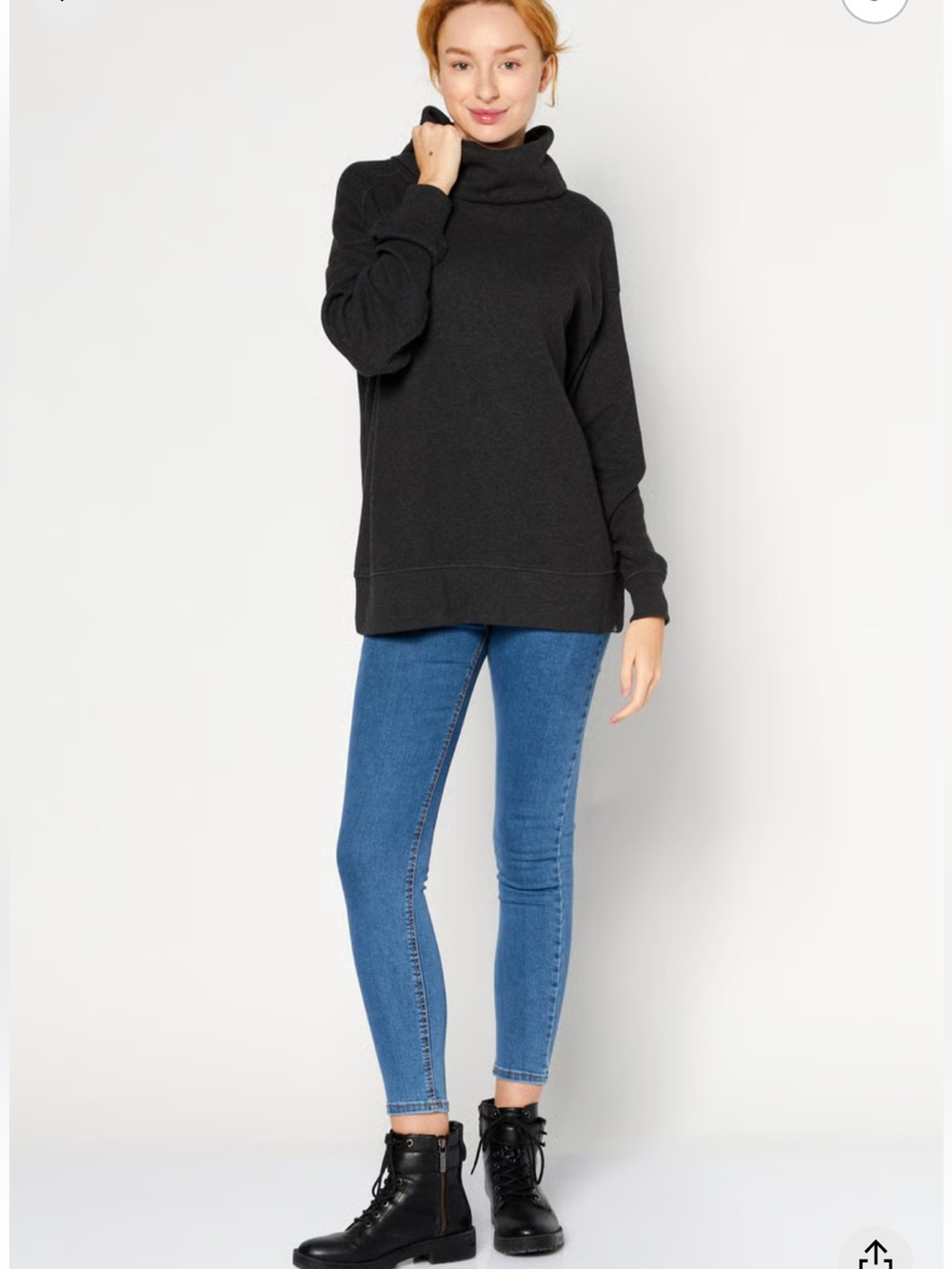 Eddie Bauer Waffle Knit Cowlneck Relaxed Fit Tunic Sweater Charcoal Heather XL